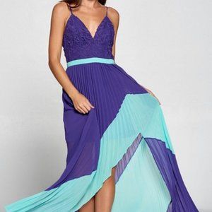 Maxi Purple Mint Two Toned Pleated Gown
